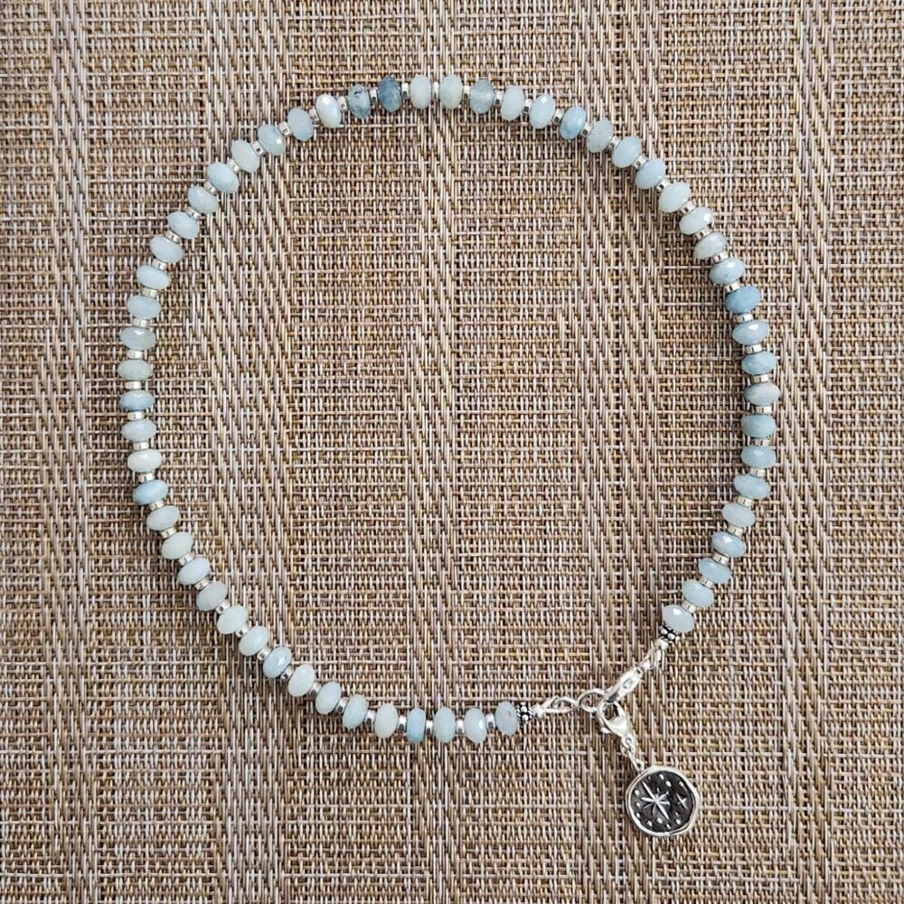 AQUAMARINE NECKLACE W/ 925 SILVER NORTH STAR PENDANT - Picture 3 of 4
